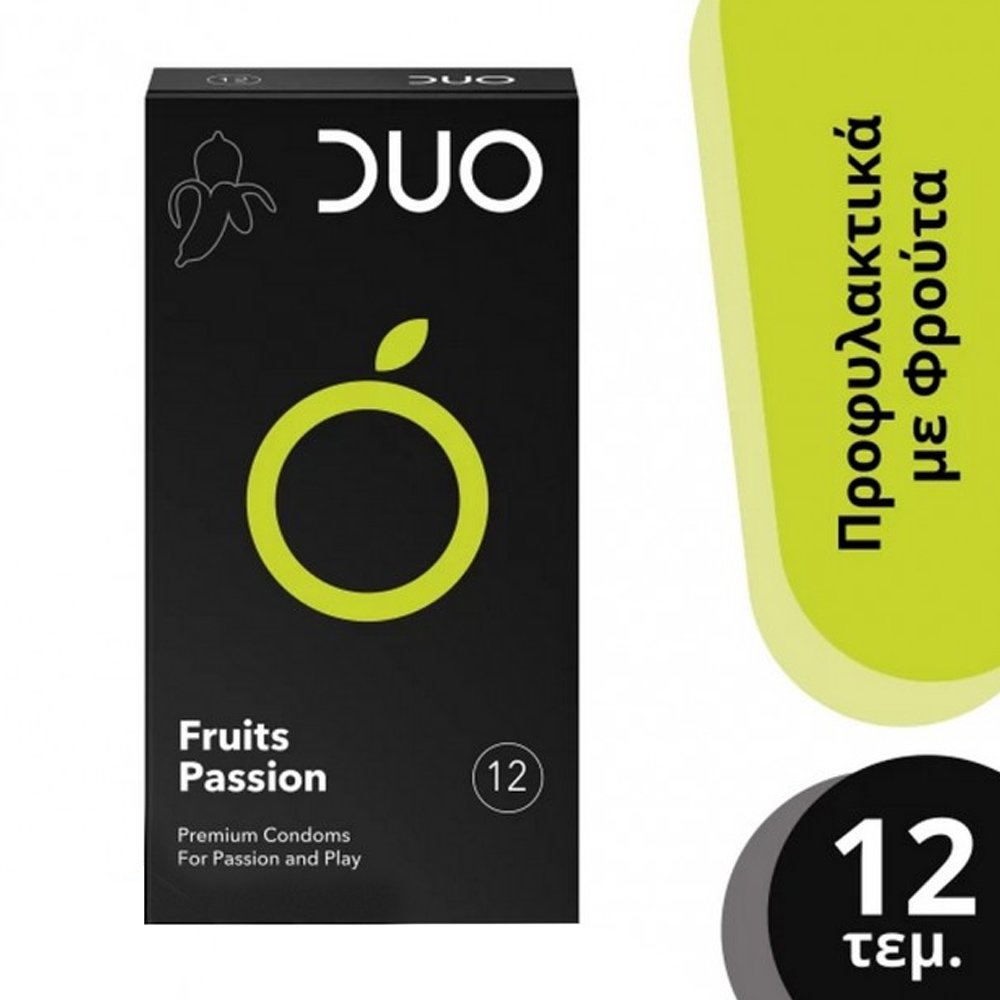 Duo Duo Flavoured Fruits Passion Condoms Προφυλακτικά με Γεύση Φρούτο του Πάθους 12 Τεμάχια