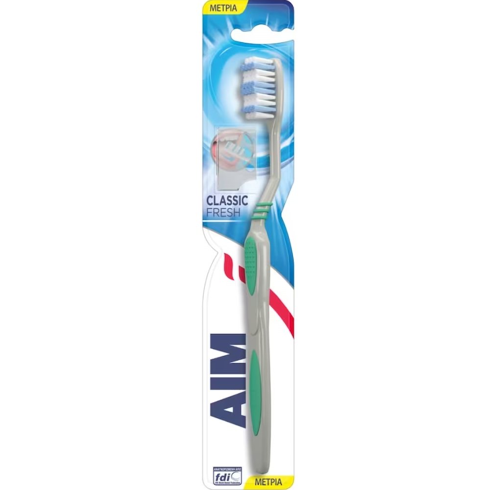 Aim Classic Fresh Medium Toothbrush Πράσινη Χειροκίνητη Οδοντόβουρτσα με Μέτριας Σκληρότητας Ίνες 1 Τεμάχιο