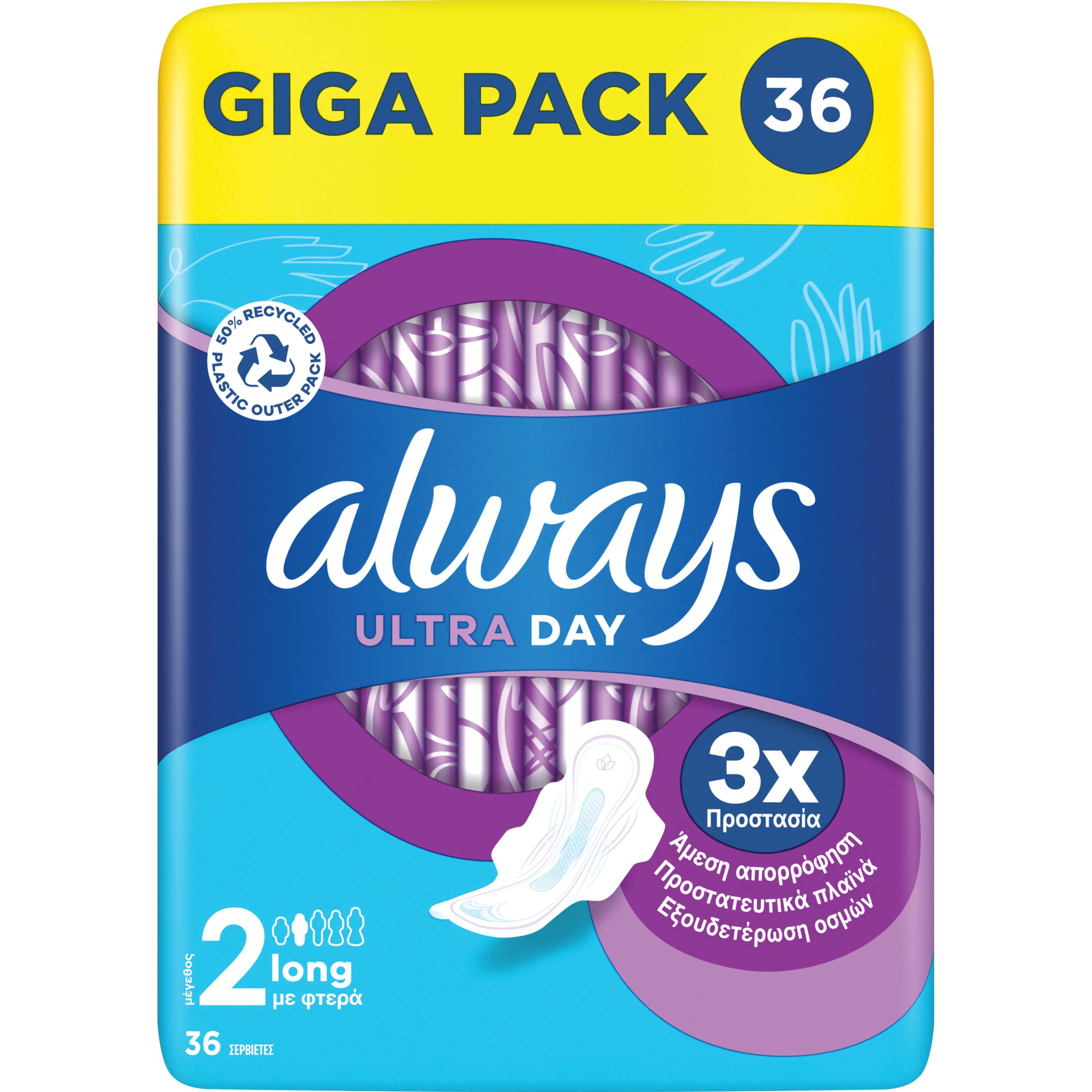 Always Always Ultra Day Long Μέγεθος 2 Σερβιέτες με Φτερά για Προστασία που Διαρκεί 36 Τεμάχια