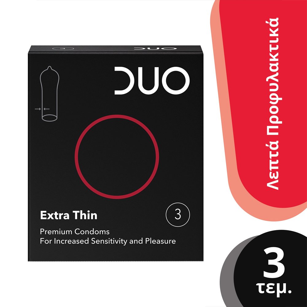 Duo Duo Extra Thin Premium Condoms Λεπτό Προφυλακτικό Για Μεγαλύτερη Αίσθηση & Ευχαρίστηση 3 Τεμάχια