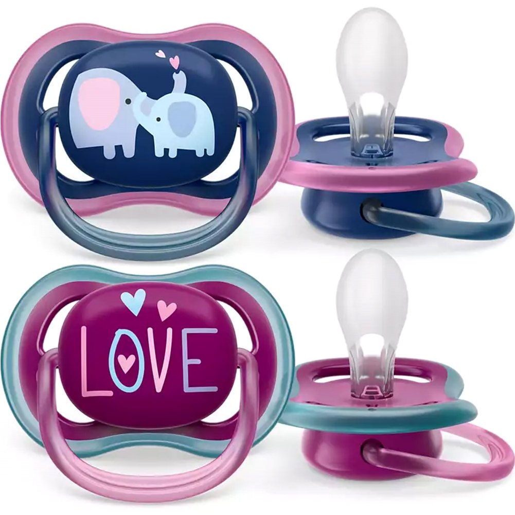 Philips Avent Ultra Air Silicone Soother 18m+ Μπλε – Μωβ Ορθοδοντική Πιπίλα Σιλικόνης με Μεγάλες Οπές για να Αναπνέει το Δέρμα του Μωρού 2 Τεμάχια, Κωδ SCF349/22