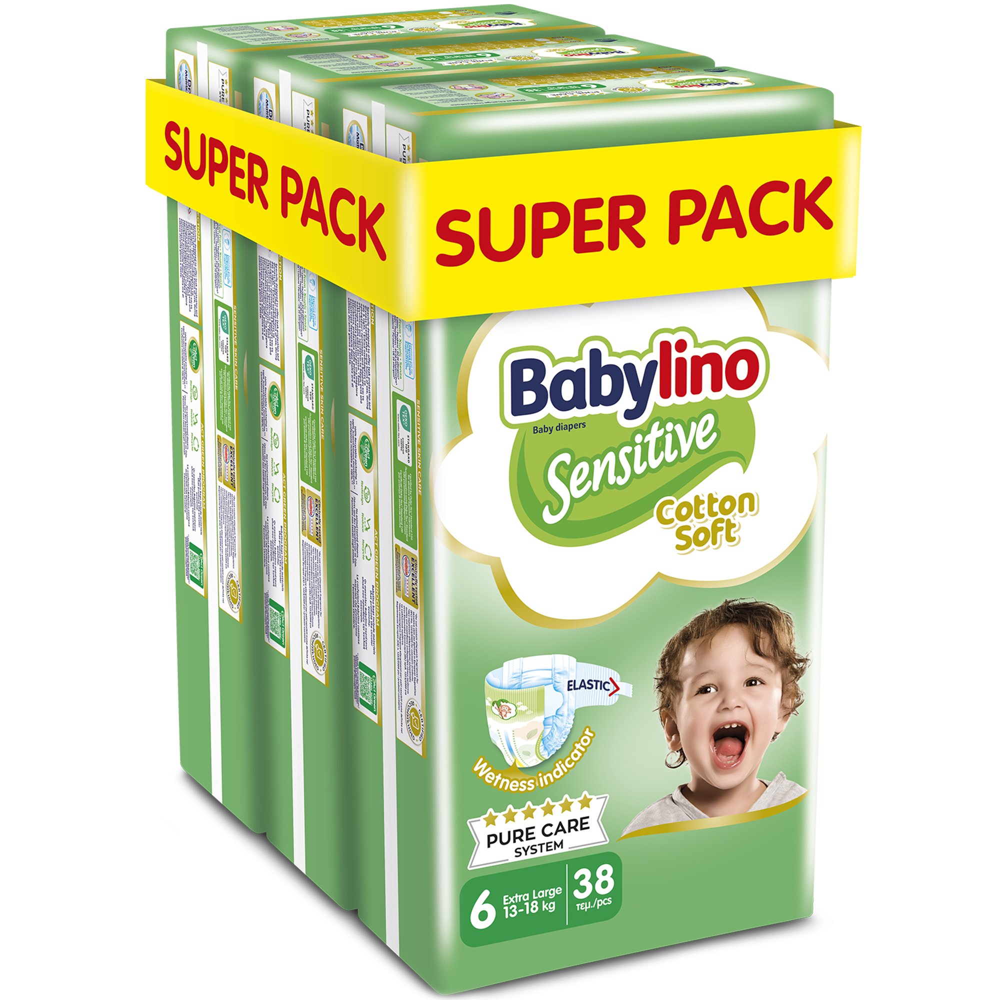 Σετ Babylino Sensitive Cotton Soft Extra Large Νο6 (13-18kg) 114 Τεμάχια (3x38 Τεμάχια)