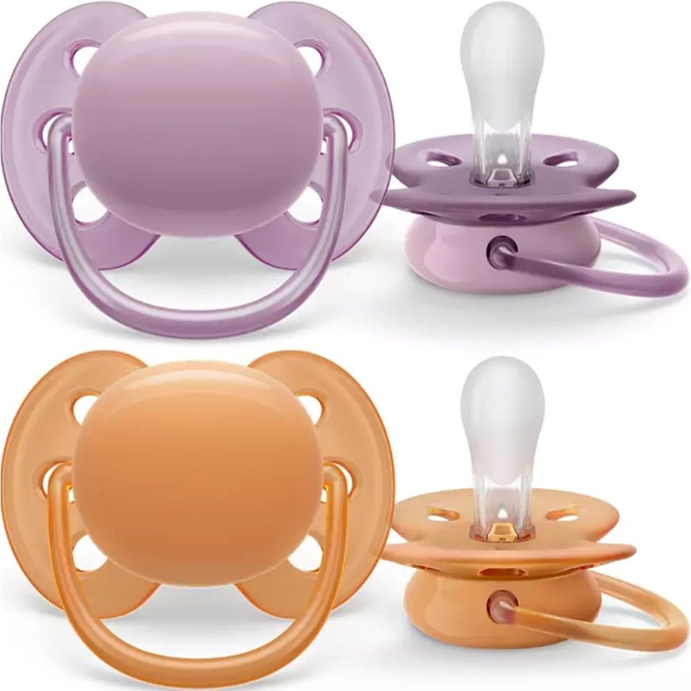 Philips Avent Philips Avent Ultra Soft Silicone Soother 6-18m Πορτοκαλί - Μωβ Ορθοδοντική Πιπίλα Σιλικόνης με Μαλακό & Εύκαμπτο Προστατευτικό για Λιγότερους Ερεθισμούς στο Δέρμα 2 Τεμάχια, Κωδ SCF091/34