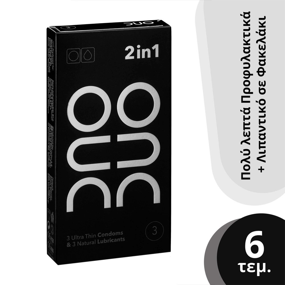 Duo Duo 2in1 Ultra Thin Πολύ Λεπτά Προφυλακτικά, 6 Τεμάχια & Φακελάκια Duo Gel Natural Λιπαντικό 6x2ml