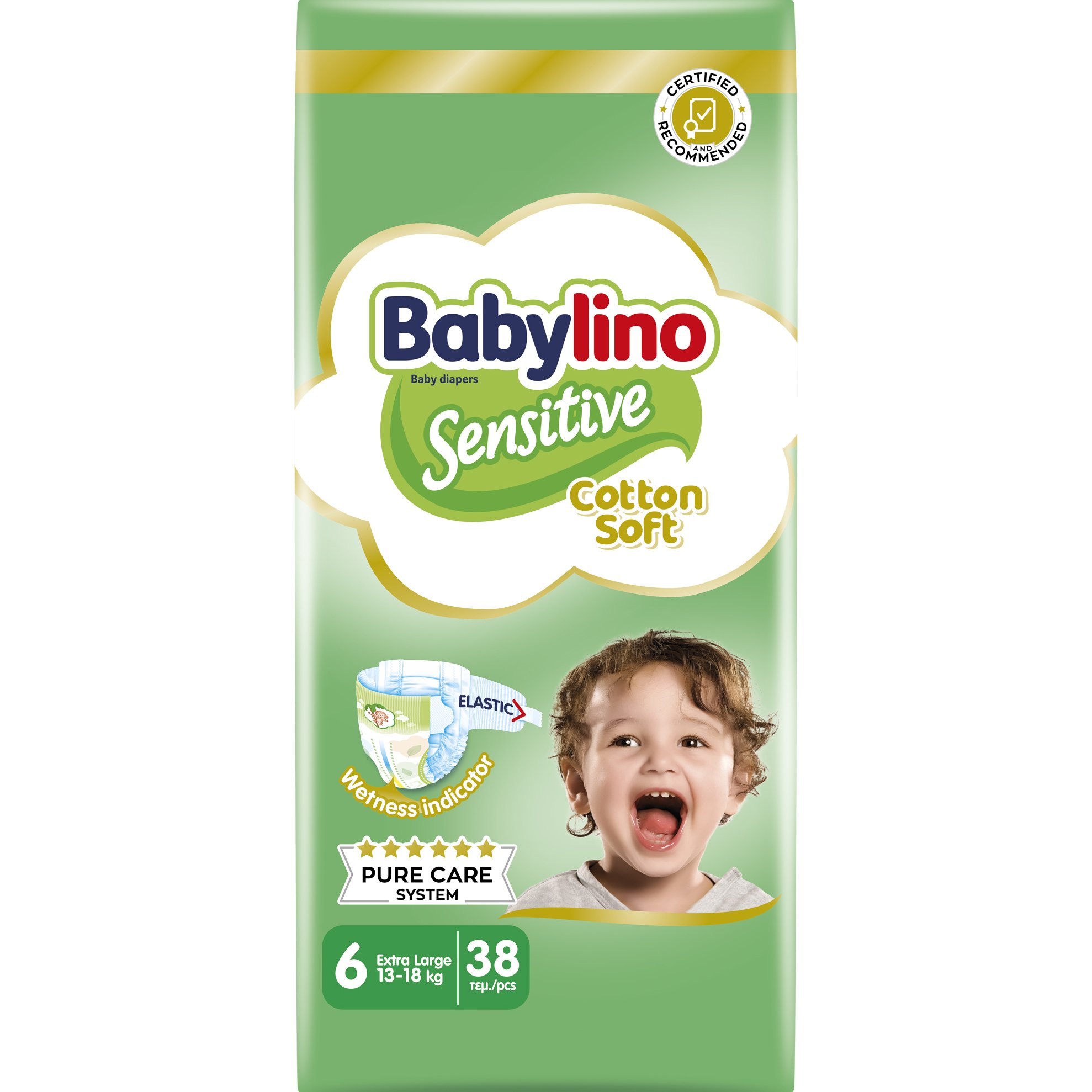 Babylino Sensitive Cotton Soft Value Pack Extra Large Νο6 (13-18kg) 38 Τεμάχια