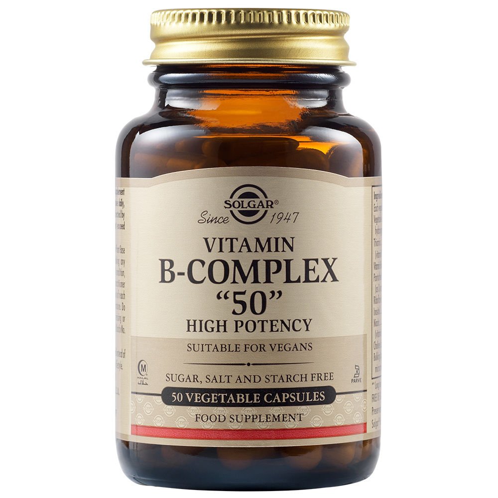 Solgar Vitamin B50-Complex Συμπλήρωμα Διατροφής Συμπλέγματος Βιταμινών Β για την Καλή Υγεία του Νευρικού & Ανοσοποιητικού Συστήματος 50veg.caps