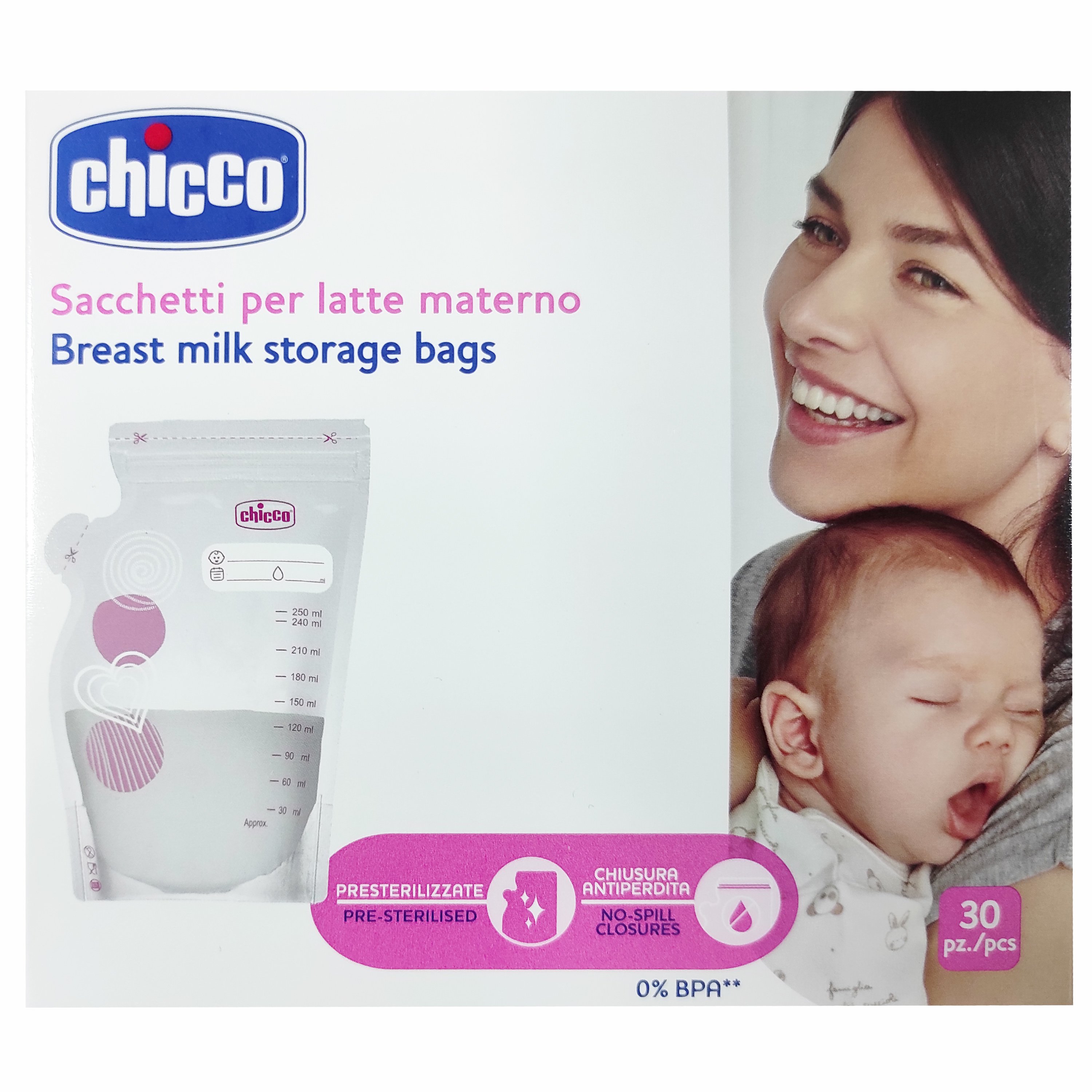 Chicco Breast Milk Storage Bags Σακουλάκια Διατήρησης Μητρικού Γάλακτος 30 Τεμάχια