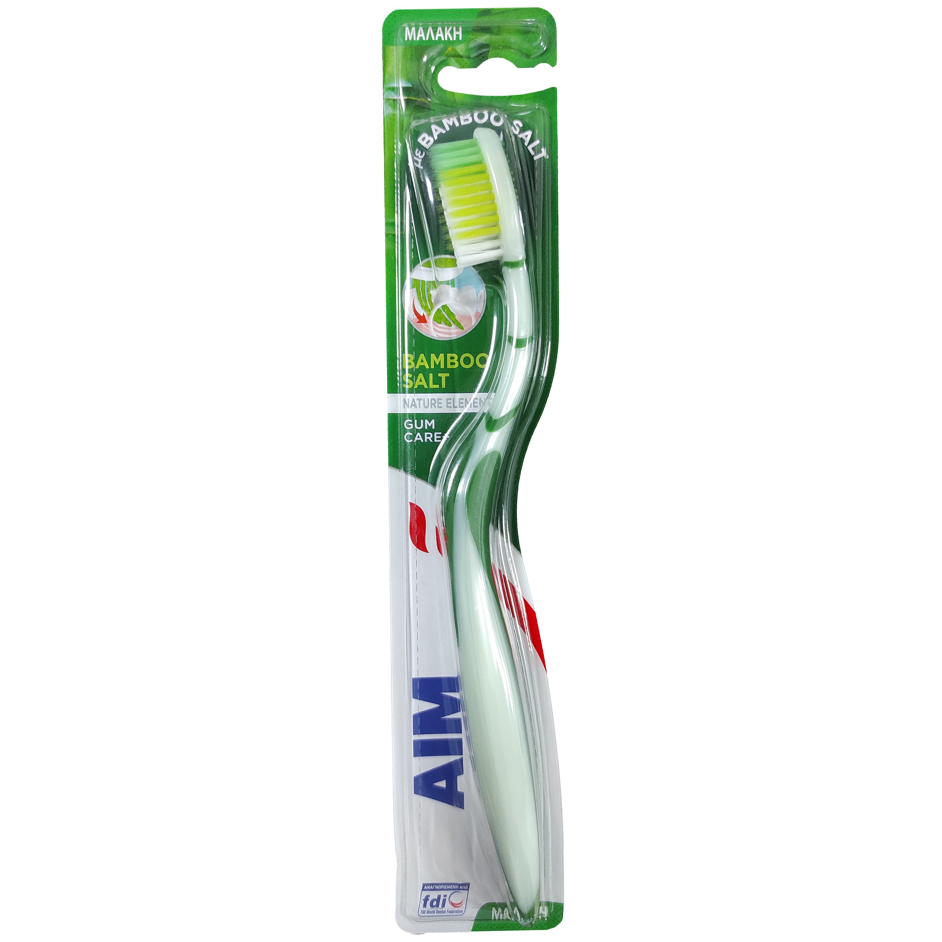 Aim Nature Elements Bamboo Salt Soft Toothbrush Μαλακή Οδοντόβουρτσα με Θυσάνους Εμποτισμένους με Φυσικό Bamboo Salt 1 Τεμάχιο – Πράσινο