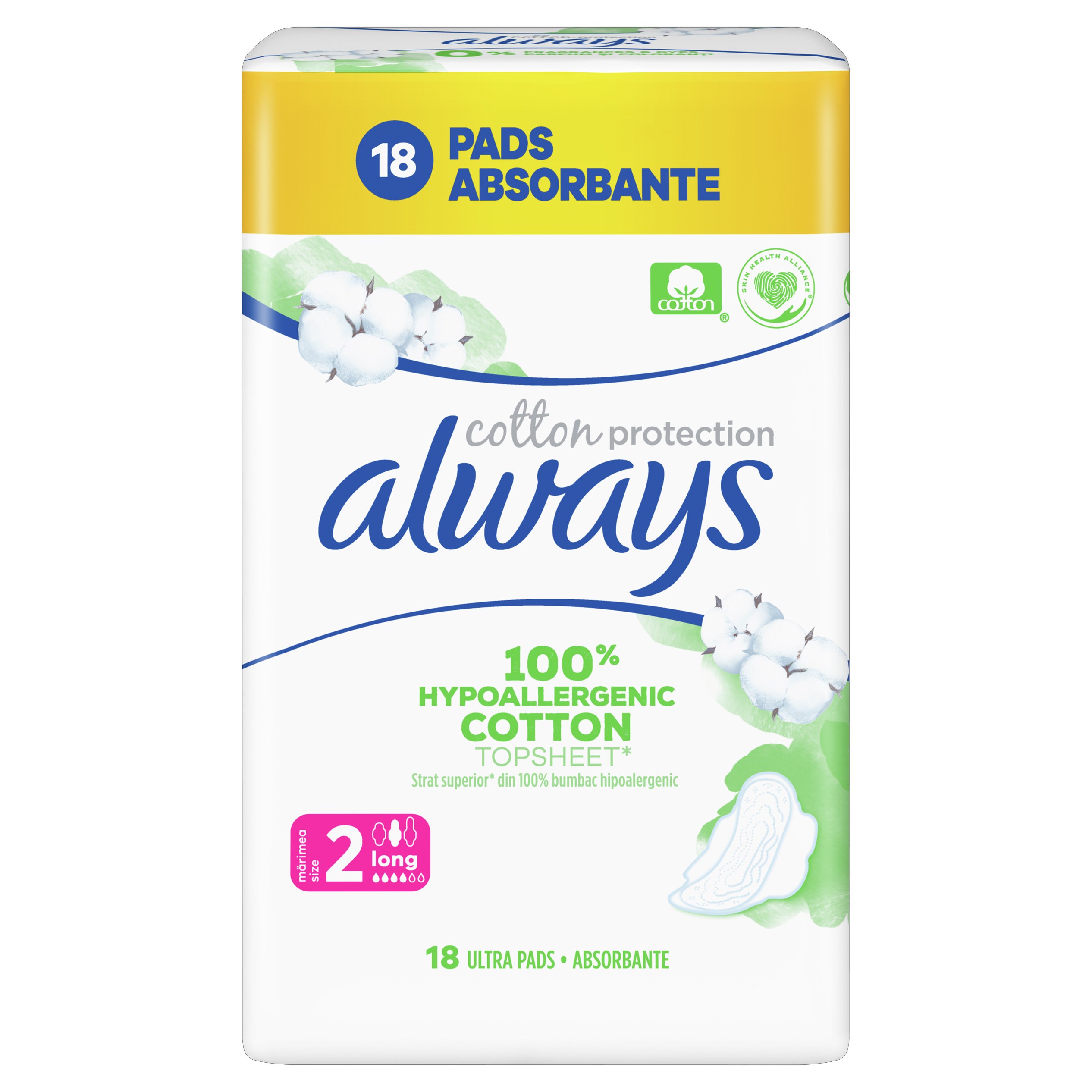 Always Cotton Protection Long Σερβιέτες με Φτερά & Κάλυμμα από 100% Οργανικό Βαμβάκι για Μεγάλη Ροή 18 Pads