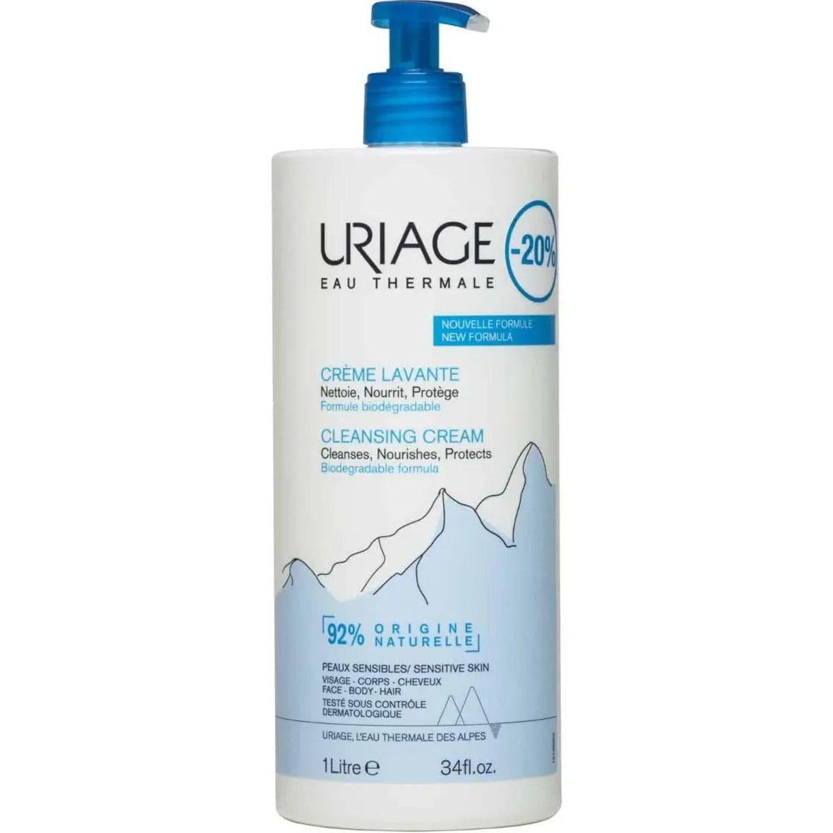 Uriage Cleansing Cream Κρέμα Καθαρισμού για Πρόσωπο, Σώμα & Μαλλιά Ιδανική για Ευαίσθητες Επιδερμίδες 1Lt σε Ειδική Τιμή