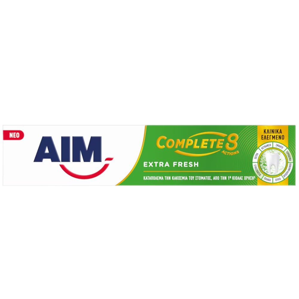 AIM Aim Complete 8 Actions Extra Fresh Toothpaste Αποτελεσματική Οδοντόκρεμα που Καταπολεμά την Κακοσμία του Στόματος, από την 1η Κιόλας Χρήση 75ml