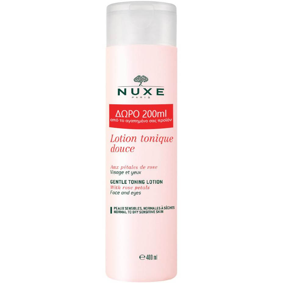 Nuxe Lotion Tonique Douce aux Petales de Rose Τονωτική Λοσιόν με Ροδοπέταλα 400ml Promo Επιπλέον 200ml