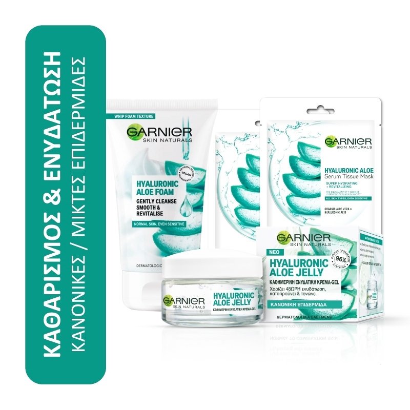 Garnier Πακέτο Προσφοράς Hyaluronic Aloe Jelly Cream 50ml & Hyaluronic Aloe Foam 150ml & Hyaluronic Aloe Tissue Mask 2x28g