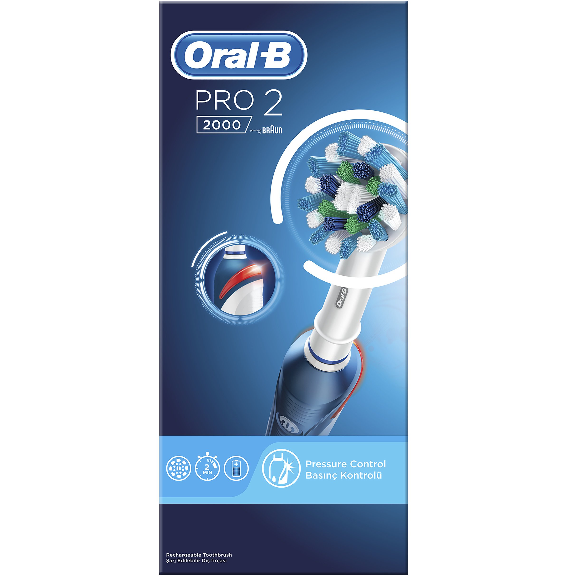 Oral-B Pro 2 2000 Ηλεκτρική Οδοντόβουρτσα με Ορατό Αισθητήρα Πίεσης 1 Τεμάχιο