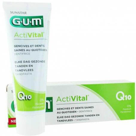 Gum 6050 Activital Q10 Toothpaste Οδοντόκρεμα Καθημερινής Προστασίας Ούλων-Δοντιών με Αντιοξειδωτικά Q10 & Ρόδι 0% Parabens 75ml