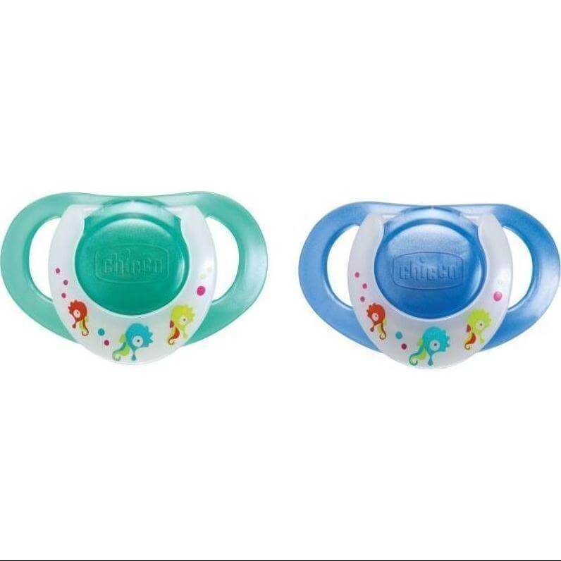 Chicco Πιπίλα Physio Καουτσούκ με κρίκο, Μπλε 2τεμ. 6-12m