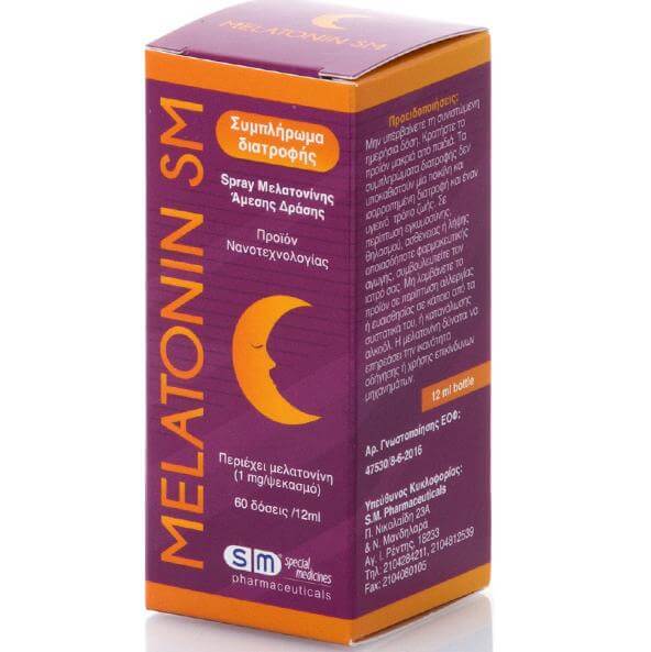 SM Pharmaceuticals SM Pharmaceuticals Melatonin SM Oral Spray Στοματικό Σπρεϊ Μελατονίνης Άμεσης Δράσης 60doses/12ml