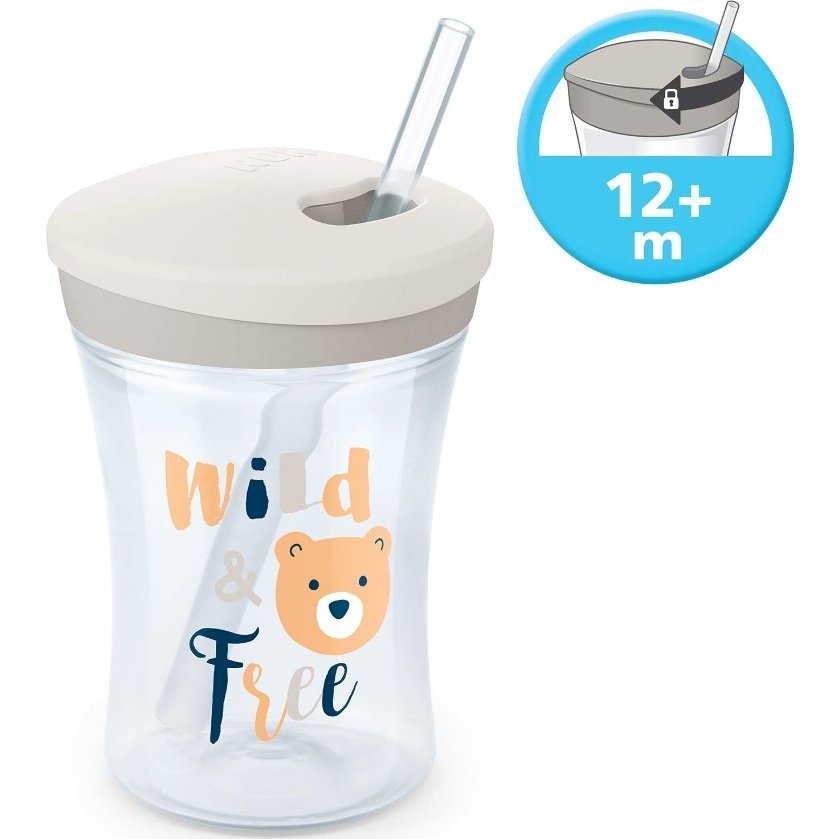Nuk Action Cup Ποτηράκι με Καλαμάκι και Βυδωτό Καπάκι 12+m, 230ml – μπλέ