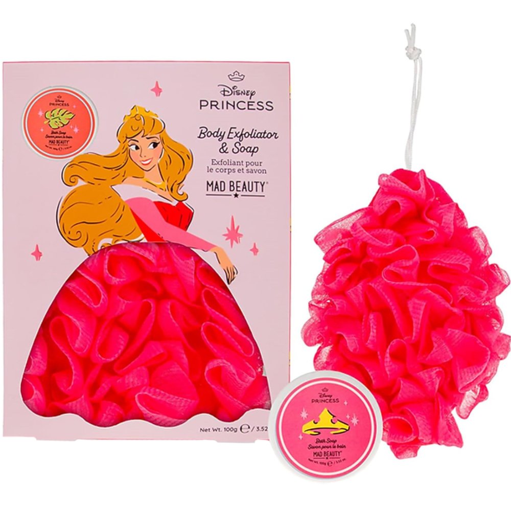 Mad Beauty Promo Disney Princess Body Exfoliator & Raspberry & Honeydew Soap Απολεπιστικό Σφουγγάρι Σώματος & Ενυδατικό Σαπούνι Εμπνευσμένο Από την Aurora με Άρωμα Σμέουρο & Μέλι 100g