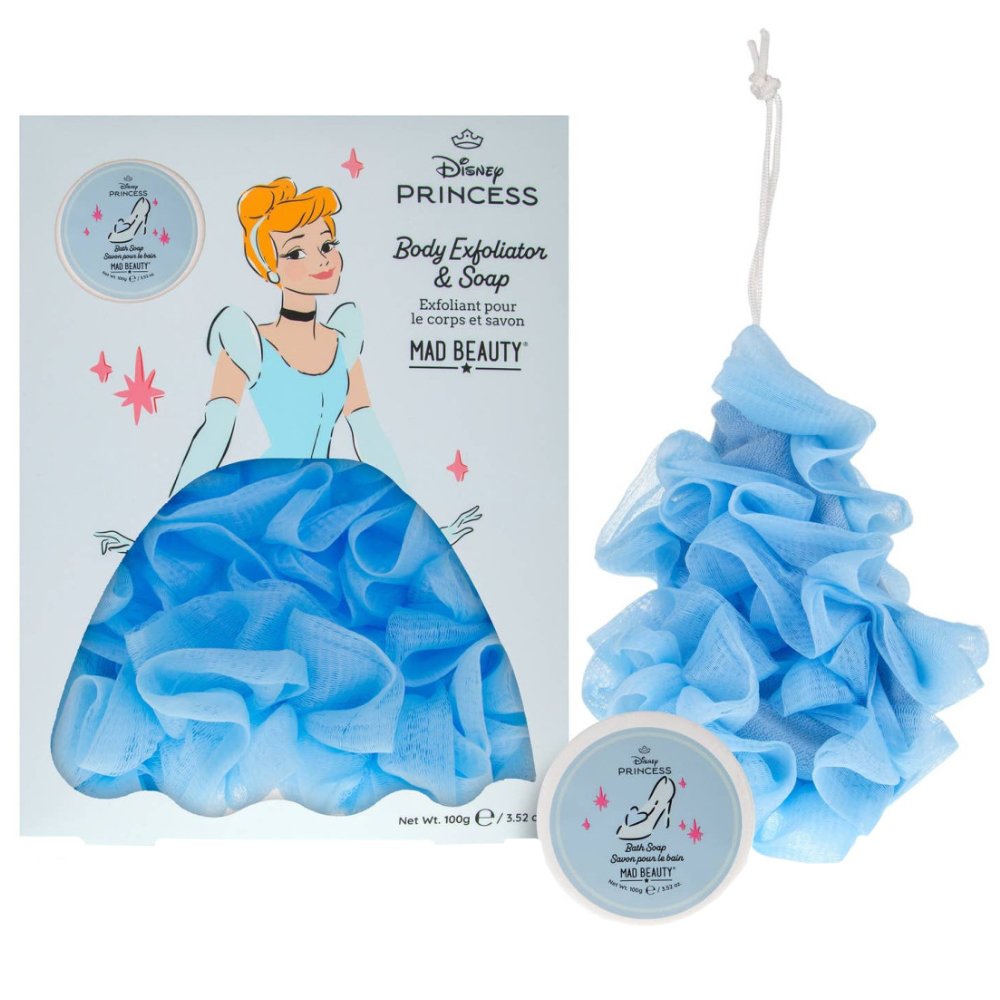 Mad Beauty Promo Disney Princess Body Exfoliator & Tuberose & Jasmine Bath Soap Απολεπιστικό Σφουγγάρι Σώματος & Ενυδατικό Σαπούνι Εμπνευσμένο Από την Cinderella με Άρωμα Τουμπερόζα & Γιασεμί 100g