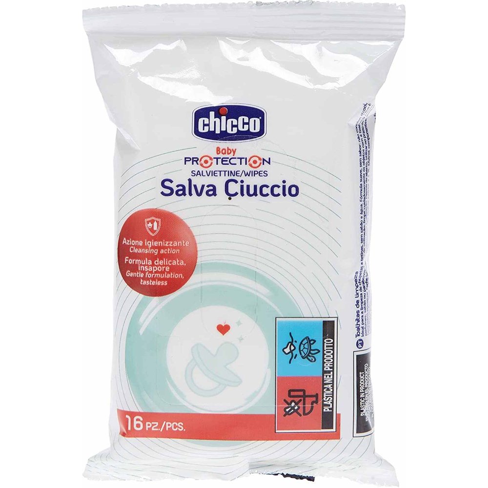 Chicco Wipes Baby Protection Cleansing Action Ιδανικά Μαντηλάκια Αποστείρωσης Μίας Χρήσης για τον Καθαρισμό Πιπίλας & Θηλών 16 Τεμάχια