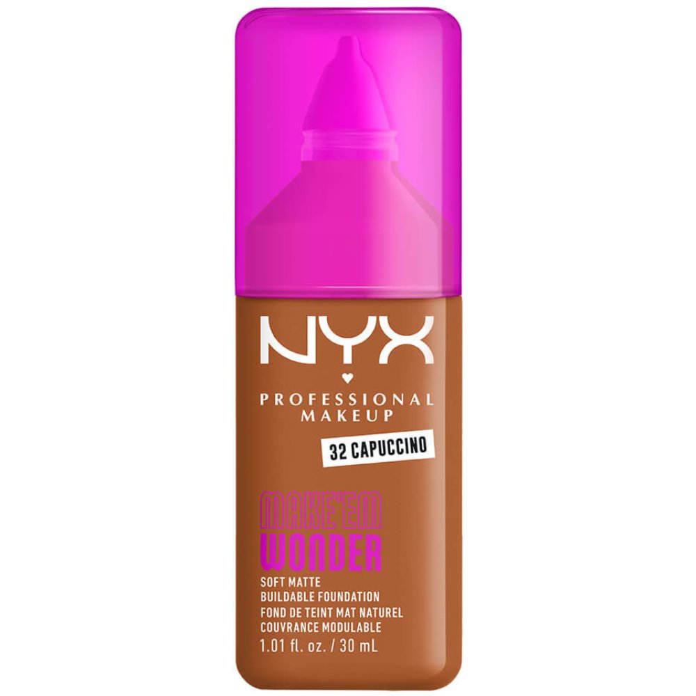 Nyx Professional Makeup Make'em Wonder Soft Matte Buildable Foundation Ενυδατικό & Απαλό Μάτ Μέικαπ για πιο Λεία, Ομοιόμορφη & Λαμπερή Επιδερμίδα 30ml - 32 Cappuccino