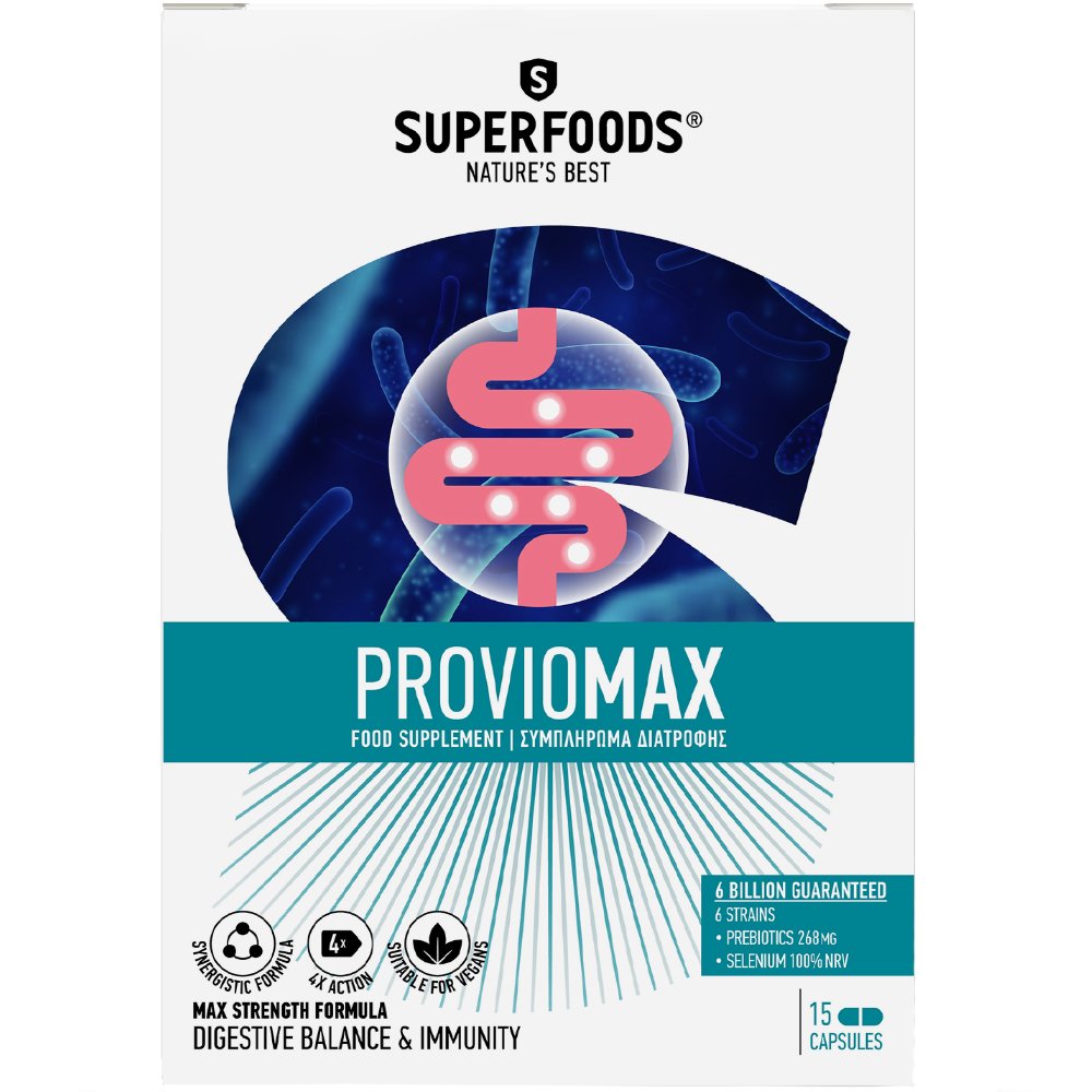 Superfoods Proviomax Συμπλήρωμα Διατροφής Προβιοτικών για την Ενίσχυση της Εντερικής Λειτουργίας & του Ανοσοποιητικού 15caps