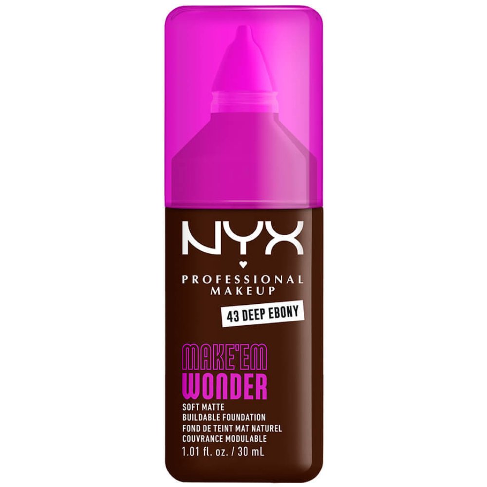 Nyx Professional Makeup Make'em Wonder Soft Matte Buildable Foundation Ενυδατικό & Απαλό Μάτ Μέικαπ για πιο Λεία, Ομοιόμορφη & Λαμπερή Επιδερμίδα 30ml - 43 Deep Ebony