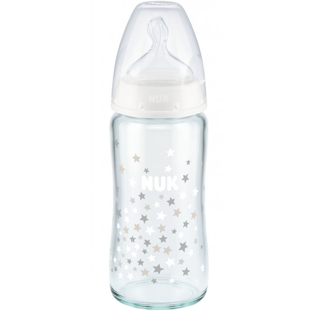 Nuk NUK First Choice Plus Glass Bottle Silicone 0-6m 240ml Γυάλινο Μπιμπερό με Θηλή Σιλικόνης & Δείκτη Ελέγχου Θερμοκρασίας Μεσαίου Μεγέθους Κατάλληλο από τη Γέννηση 1 Τεμάχιο, Κωδ 10745124 - Λευκό