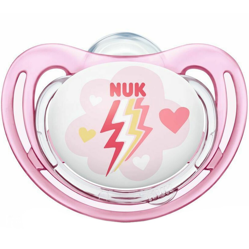 Nuk Freestyle Ορθοδοντική Πιπίλα Σιλικόνης με Θήκη 6-18m, 1 Τεμάχιο – Κεραυνός Ροζ