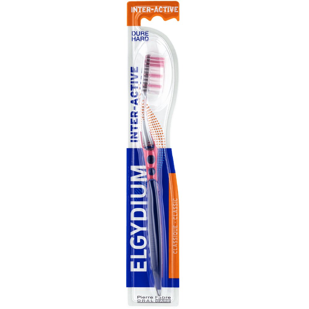 Elgydium Interactive Hard Toothbrush Σκληρή Οδοντόβουρτσα με Δύο Διαφορετικά Μήκη Ινών για Βέλτιστο Καθαρισμό 1 Τεμάχιο - Ροζ