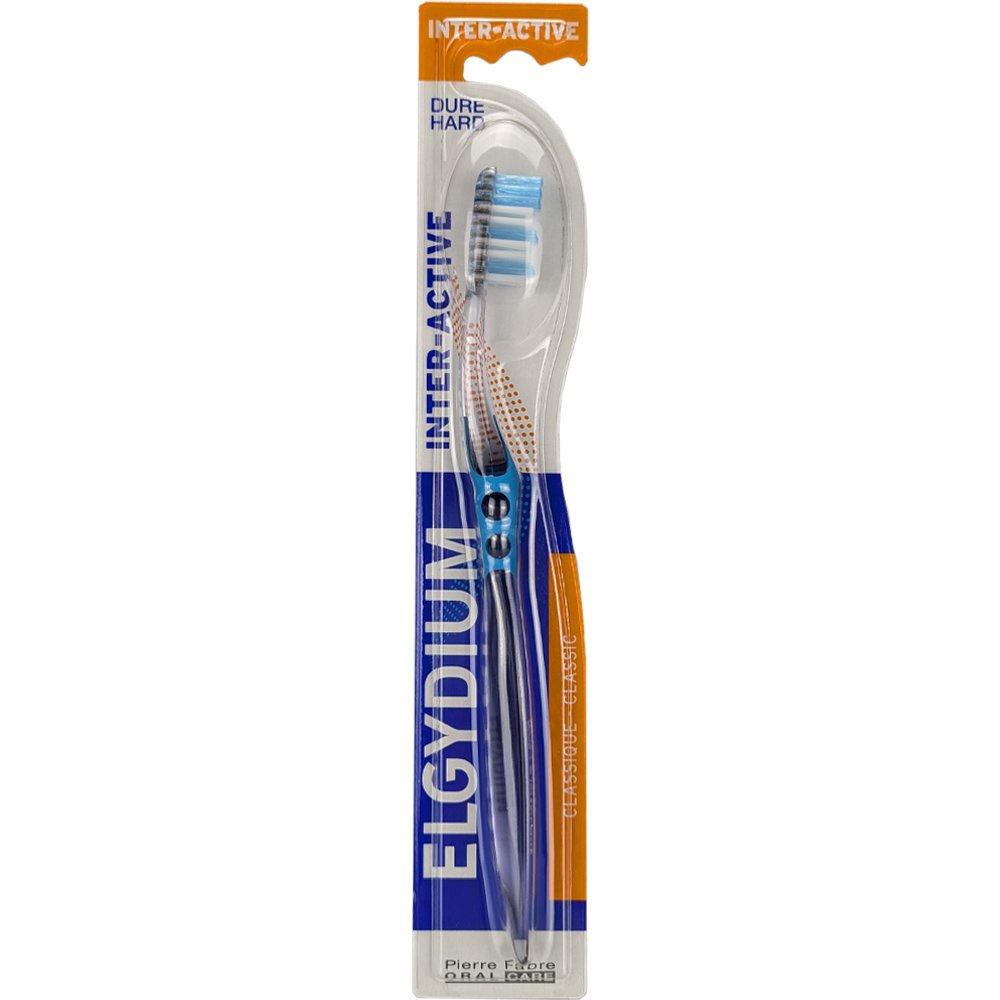 Elgydium Interactive Hard Toothbrush Σκληρή Οδοντόβουρτσα με Δύο Διαφορετικά Μήκη Ινών για Βέλτιστο Καθαρισμό 1 Τεμάχιο - Μπλε