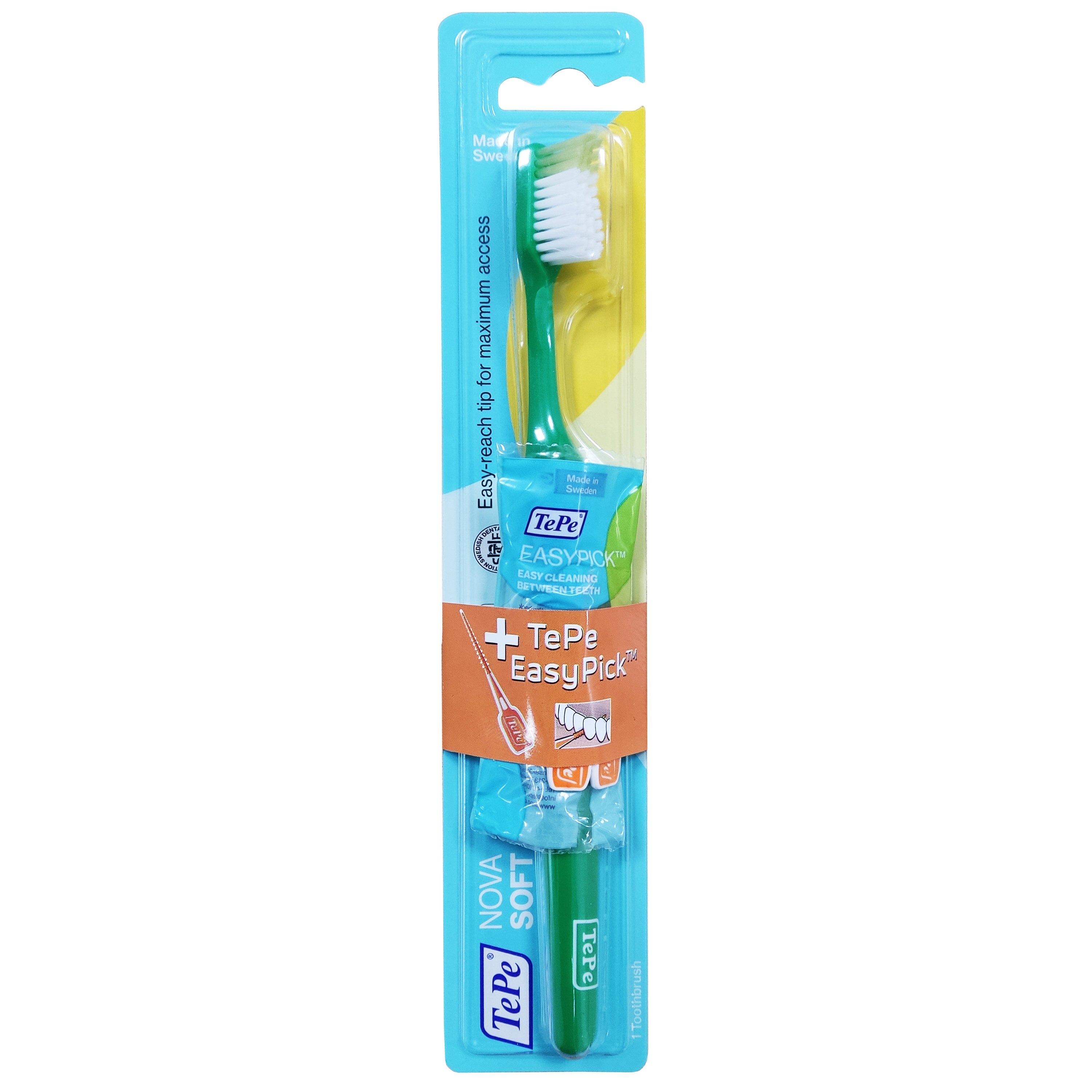 Tepe Promo Nova Soft Green Toothbrush Οδοντόβουρτσα 1 Τεμάχιο & Δώρο Easy Pick Μεσοδόντια 2 Τεμάχια