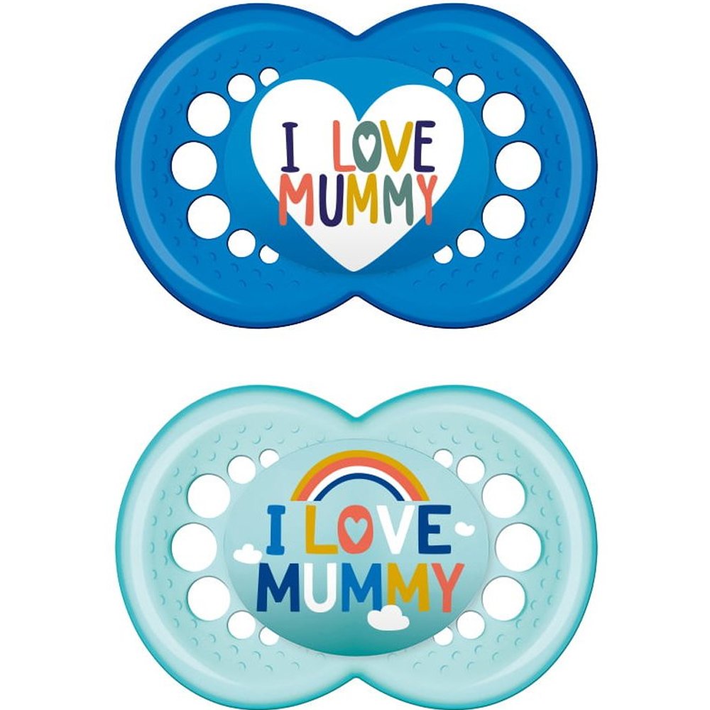 Mam I Love Mummy & Daddy Silicone Soother 6-16m Μπλε - Γαλάζιο 3 Ορθοδοντική Πιπίλα με Θηλή από Σιλικόνη με Θήκη Μεταφοράς Φιλική προς το Δερματάκι του Μωρού 2 Τεμάχια, Κωδ 170S