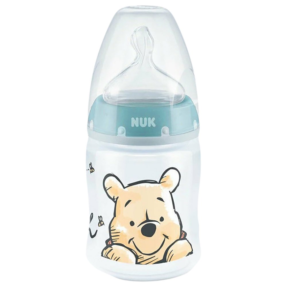 Nuk Disney Winnie the Pooh First Choice Plus PP Non Colic Blue Μπιμπερό με Θηλή Σιλικόνης για Βρέφη Έως 6 Μηνών, Κατά των Κολικών με Δείκτη Ελέγχου Θερμοκρασίας 150ml