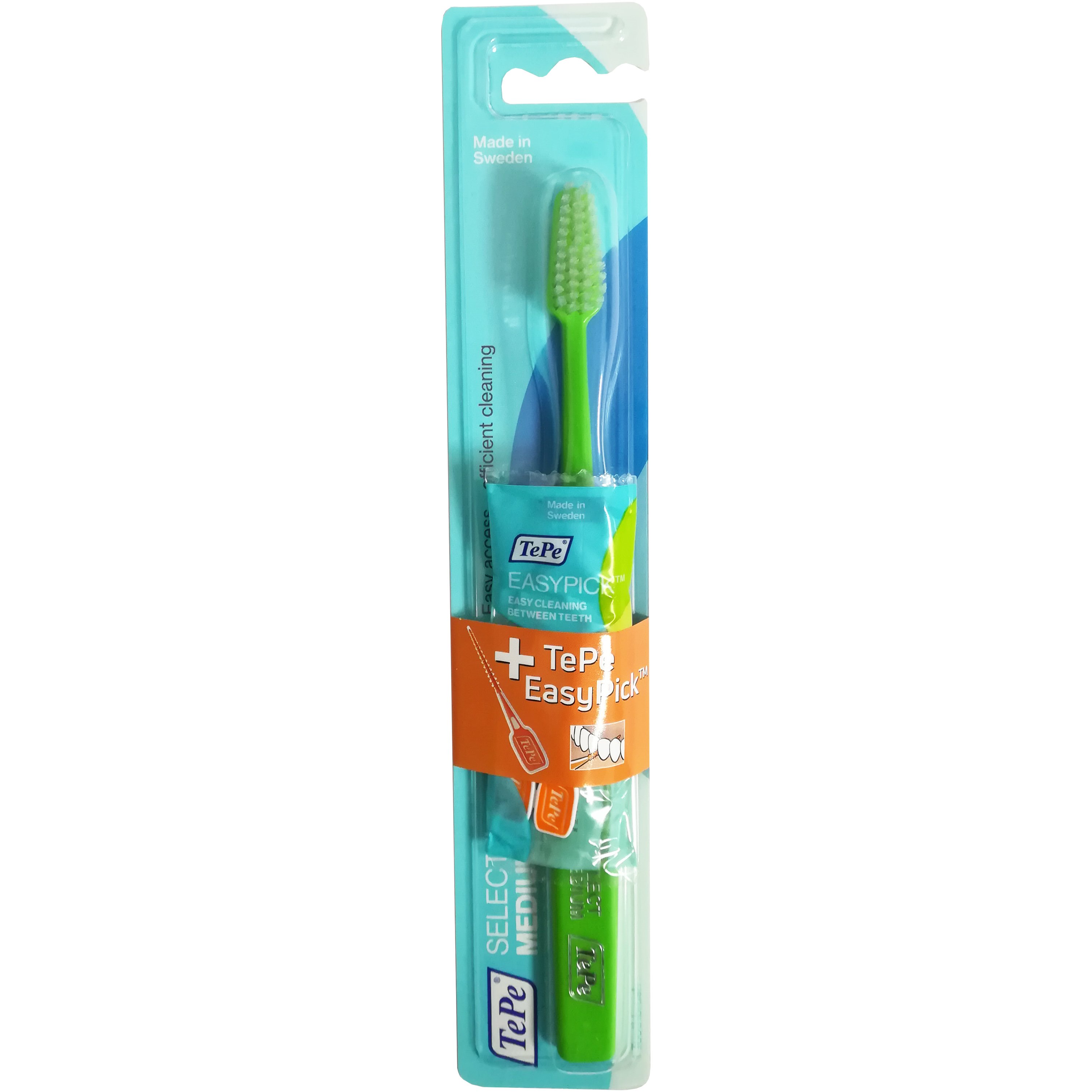 Tepe Promo Select Medium Green Toothbrush 1 Τεμάχιο & Δώρο Easy Pick 2 Τεμάχια Οδοντόβουρτσα Μέτρια για Εύκολη Πρόσβαση στα Πίσω Δόντια & Ελαστική Οδοντογλυφίδα Καθαρισμού