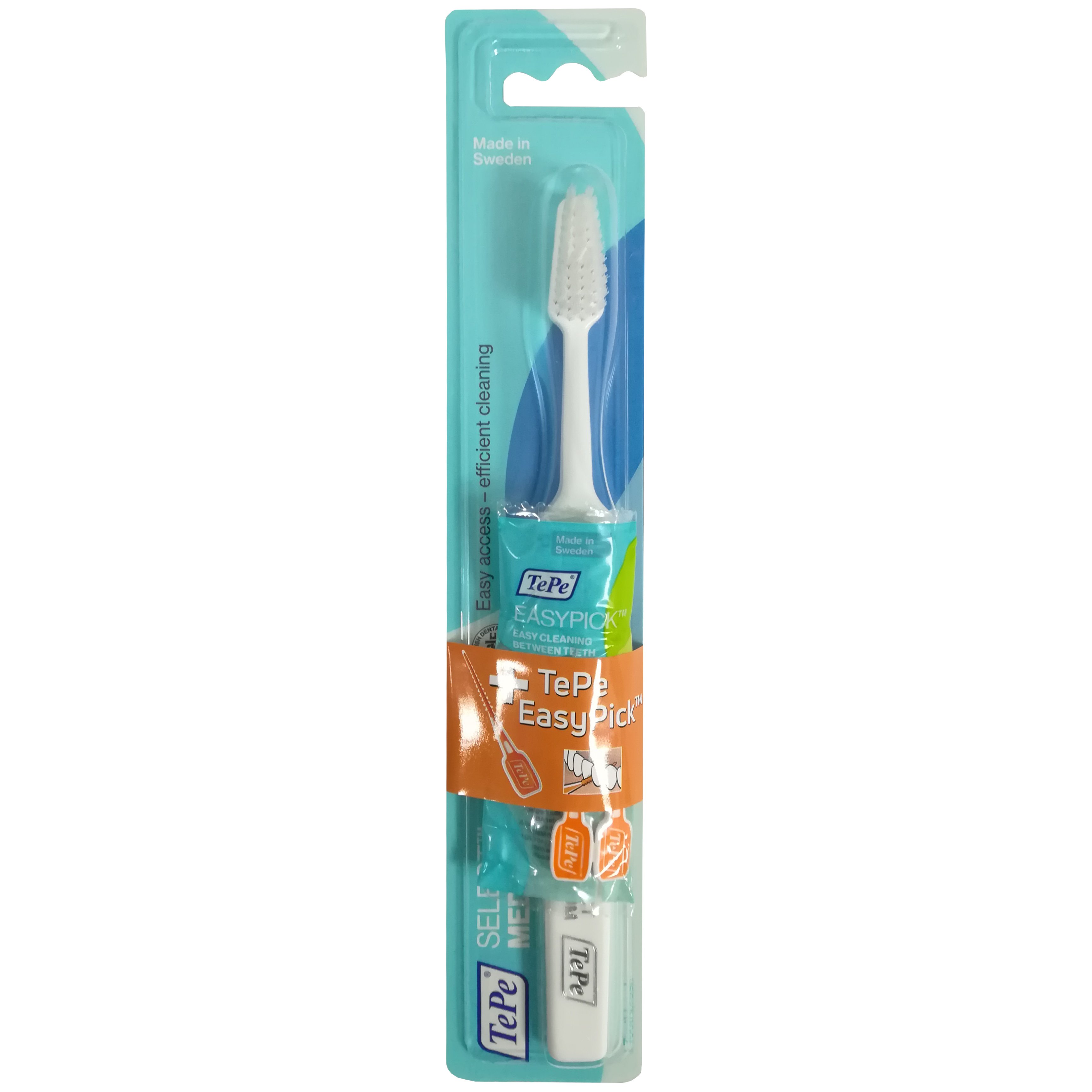 Tepe Promo Select Medium White Toothbrush 1 Τεμάχιο & Δώρο Easy Pick 2 Τεμάχια Οδοντόβουρτσα Μέτρια για Εύκολη Πρόσβαση στα Πίσω Δόντια & Ελαστική Οδοντογλυφίδα Καθαρισμού