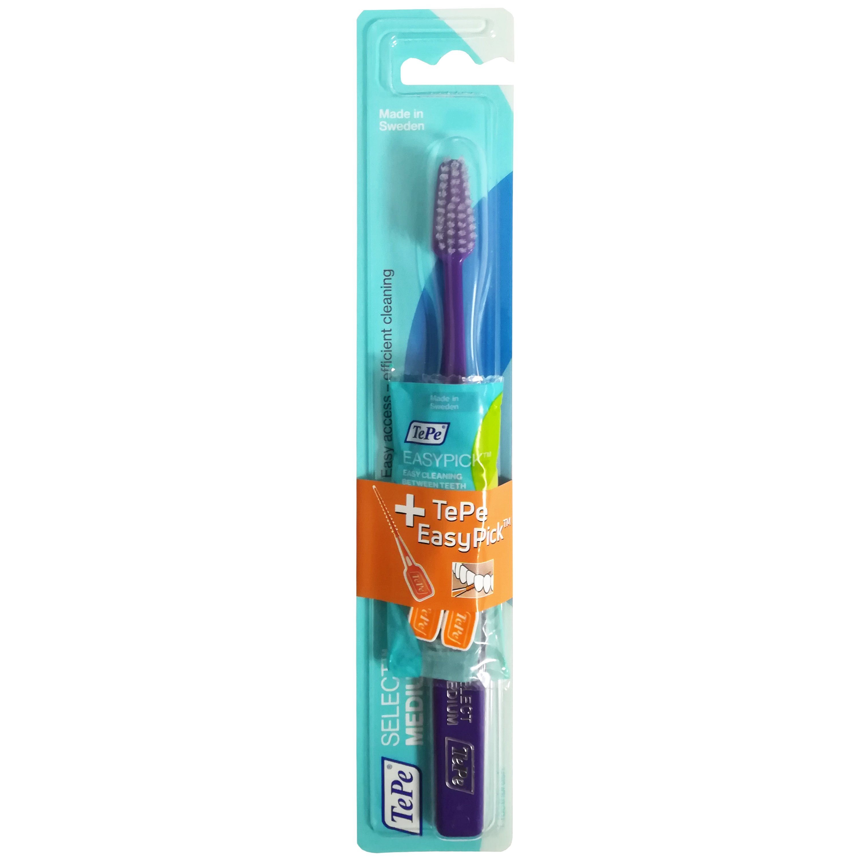 Tepe Promo Select Medium Purple Toothbrush 1 Τεμάχιο & Δώρο Easy Pick 2 Τεμάχια Οδοντόβουρτσα Μέτρια για Εύκολη Πρόσβαση στα Πίσω Δόντια & Ελαστική Οδοντογλυφίδα Καθαρισμού