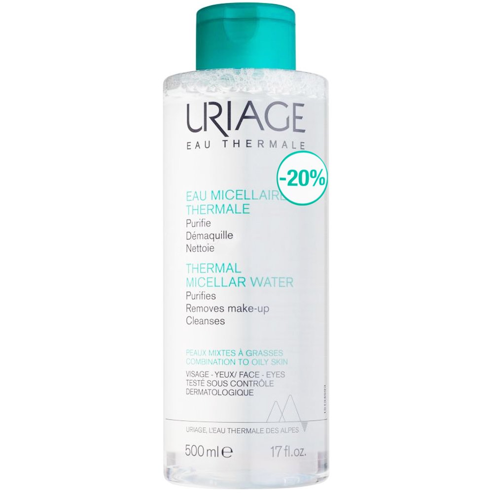 Uriage Eau Thermal Micellar Water Combination to Oily Skin Ιαματικό Νερό για Πρόσωπο & Μάτια που Αφαιρεί Τέλεια το Μακιγιάζ, Μικτή προς Λιπαρή Επιδερμίδα 500ml Promo -20%