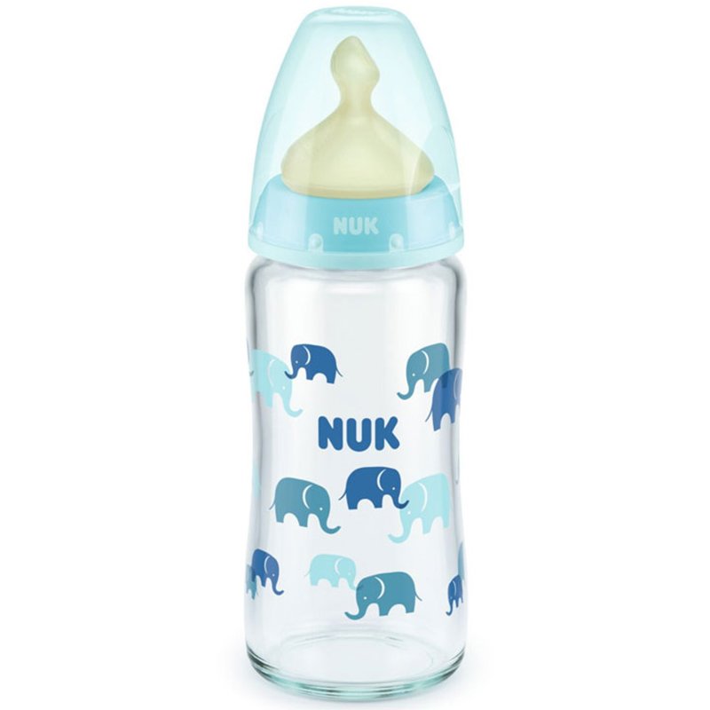 Nuk First Choice Plus Γυάλινο Μπιμπερό με Θηλή Latex Medium Κατά των Κολικών & Δείκτη Ελέγχου Θερμοκρασίας από 0 Έως 6 Μηνών 240ml - Μπλε 47809