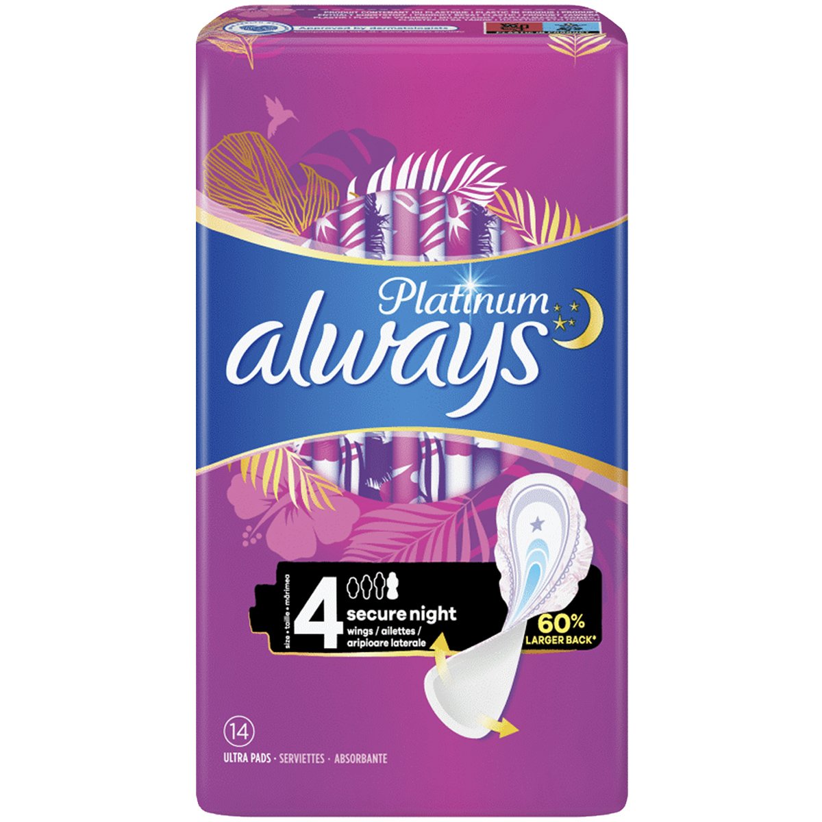Always Ultra Platinum Secure Night with Winds Size 4 Σερβιέτες με Φτερά για Μεγάλη Ροή 14 Τεμάχια