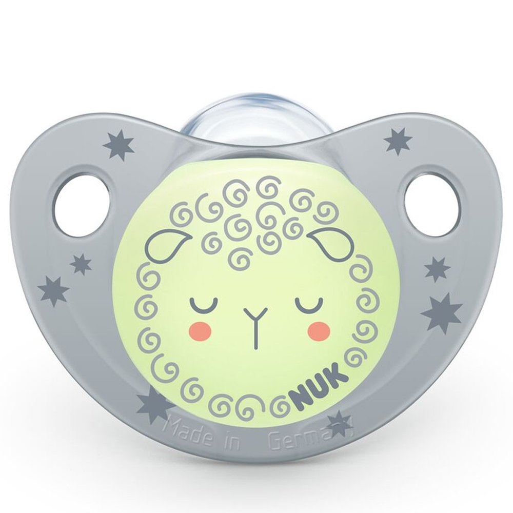 Nuk Trendline Night Silicone 6-18m Πιπίλα Σιλικόνης Χωρίς Κρίκο με Ορθοδοντικό Σχήμα, Λάμπει στο Σκοτάδι από 6-18 Μηνών 1 Τεμάχιο – Γκρι
