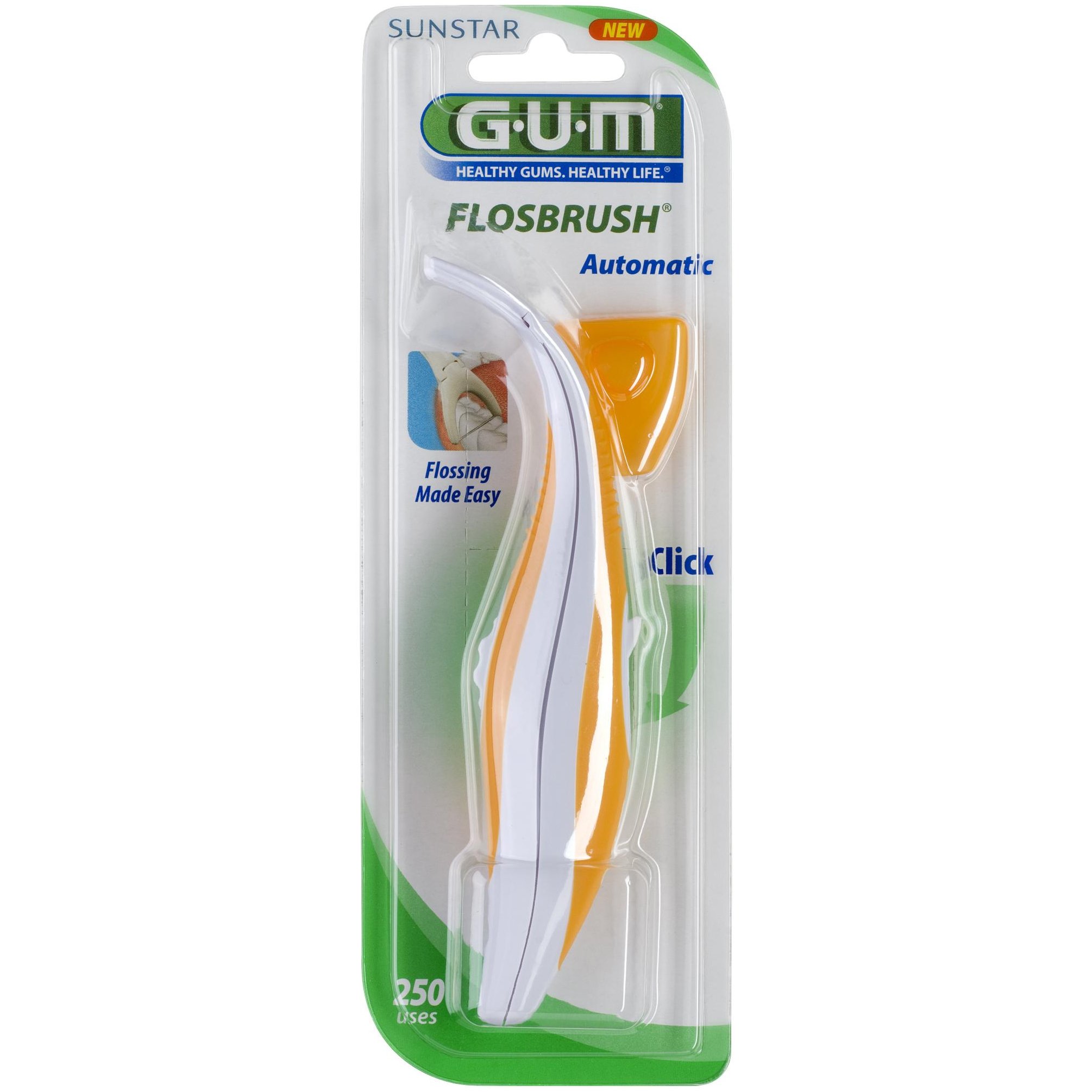 Gum Flosbrush Automatic Κερωμένο Οδοντικό Νήμα 250 Χρήσεις (847) Πορτοκαλί 1 Τεμάχιο