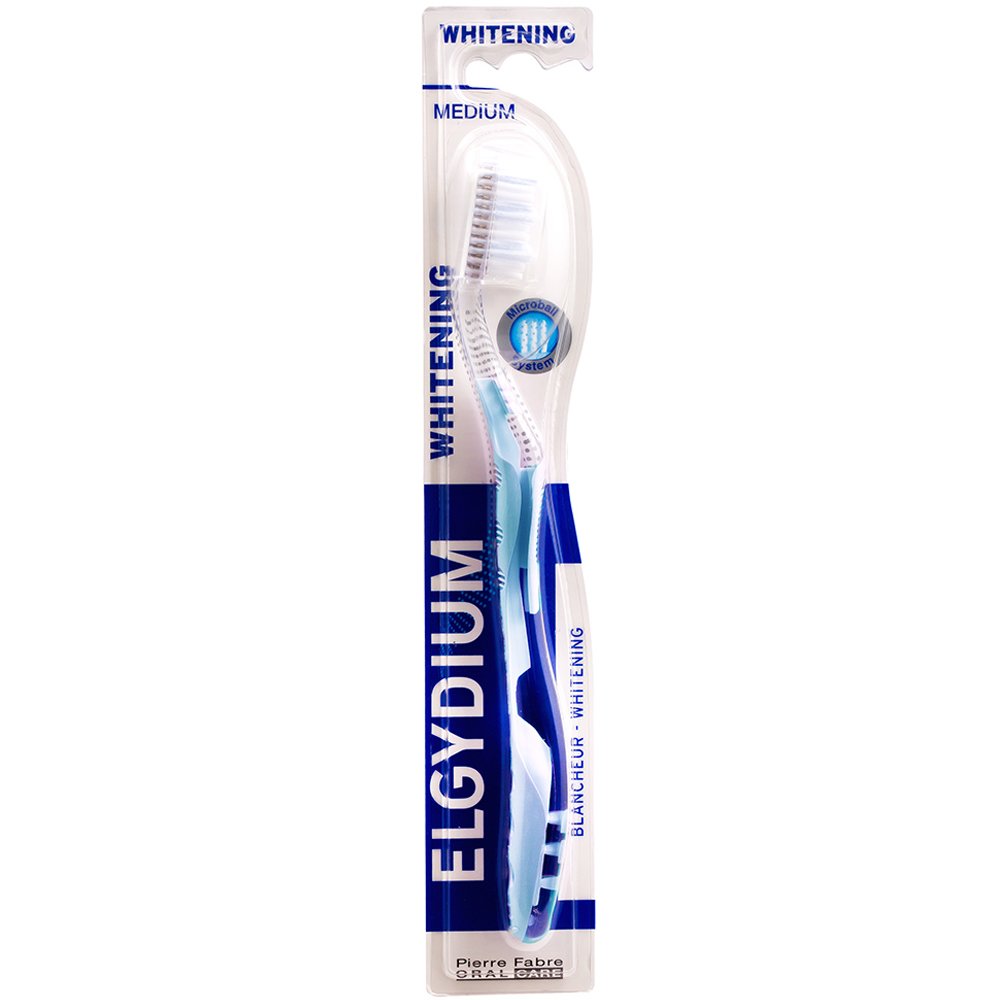 Pierre Fabre Oral Care Elgydium Whitening Medium Toothbrush Μέτρια Οδοντόβουρτσα για πιο Λευκά Δόντια 1 Τεμάχιο - Γαλάζιο