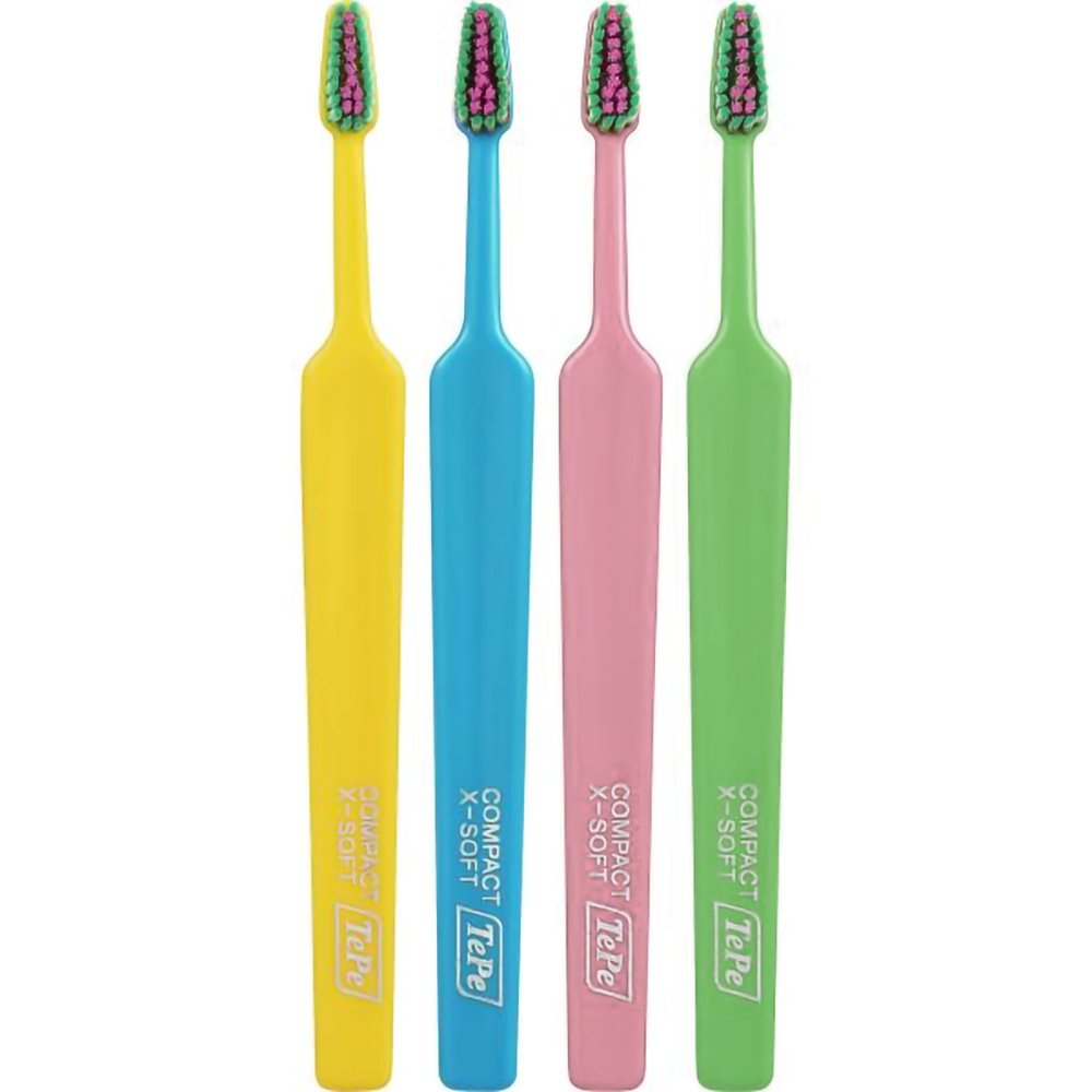 Tepe Colour Compact Extra Soft Toothbrush Οδοντόβουρτσα με Πολύ Μαλακές Ίνες & Μικρό Μέγεθος Κεφαλής 4 Τεμάχια - Multicolor 1