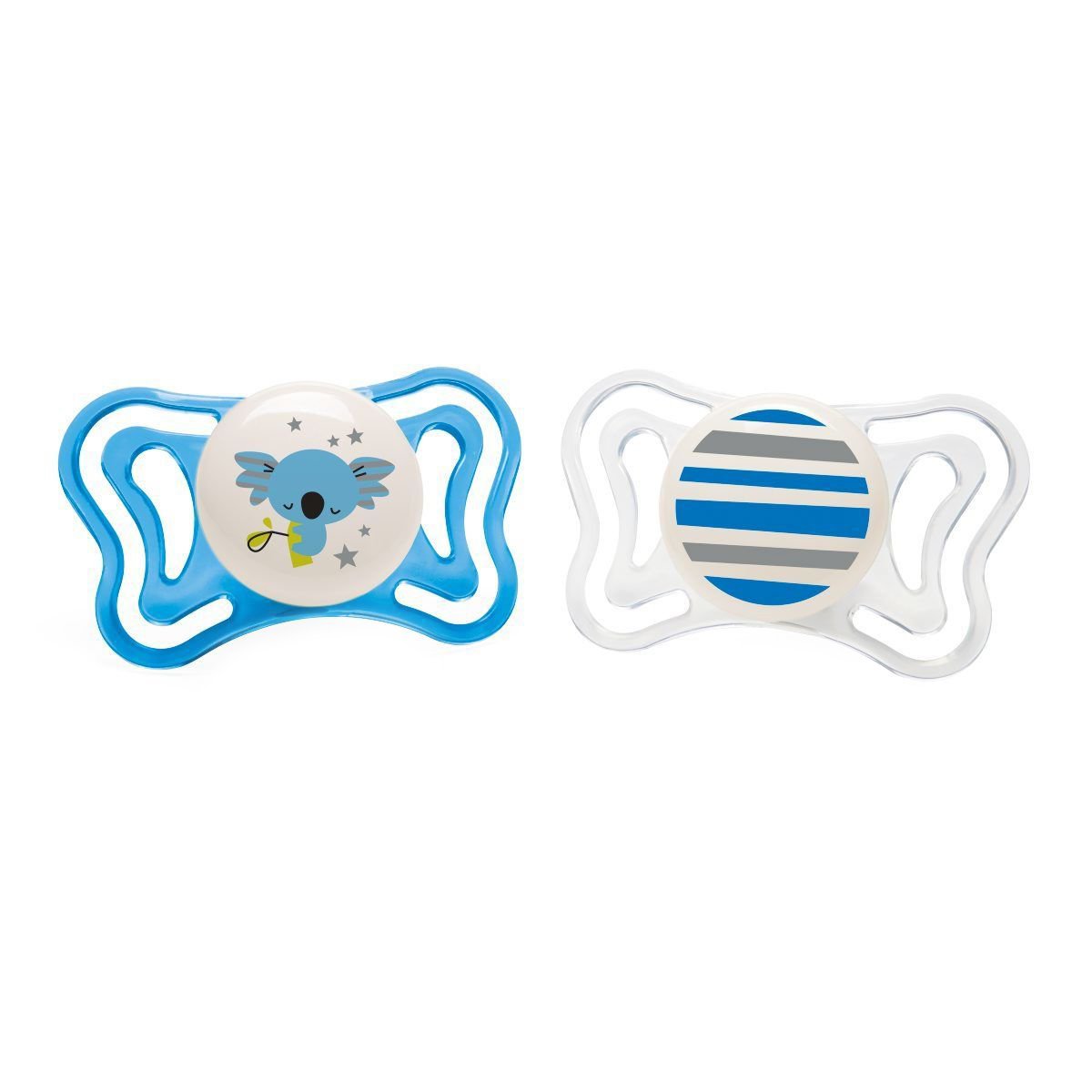 Chicco Silicone Soother Physio Forma Light 6-16m Πιπίλα Σιλικόνης που Λάμπει στο Σκοτάδι από 6 Έως 16 Μηνών 2 Τεμάχια – Μπλε/ Διάφανο
