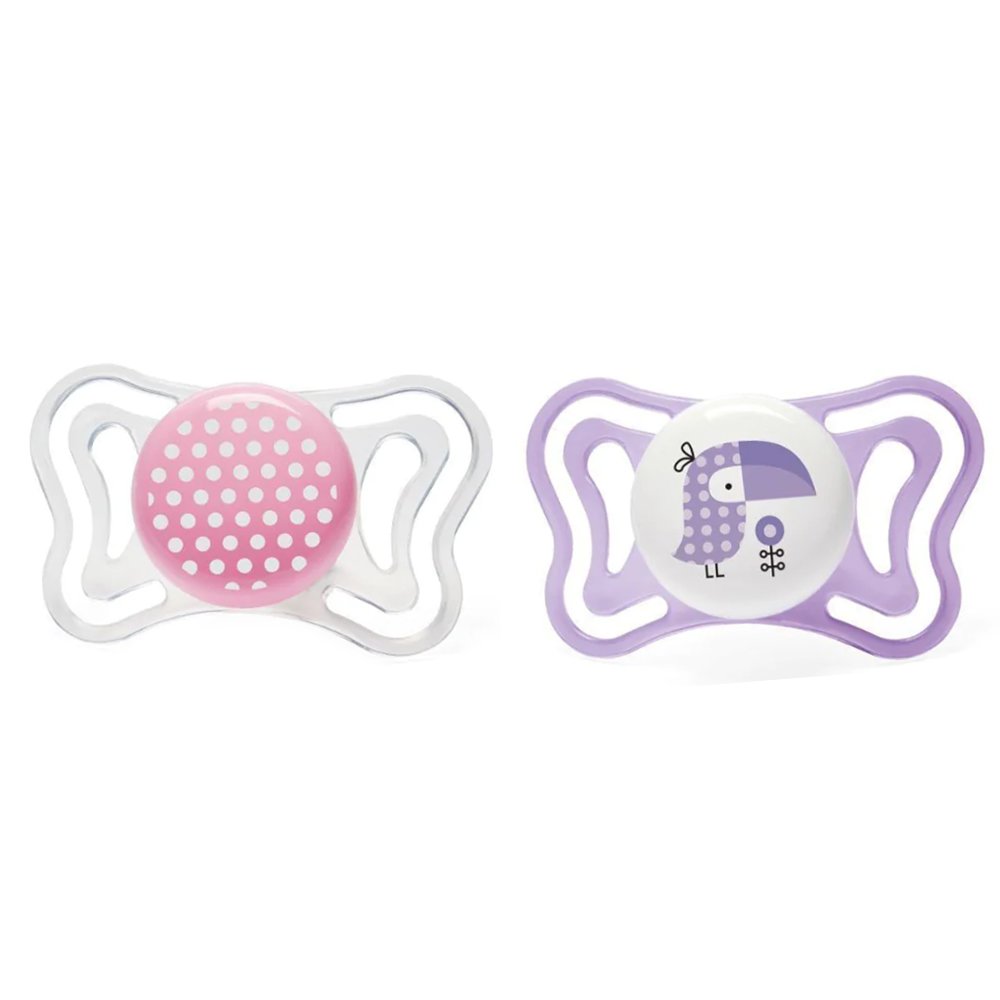 Chicco Silicone Soother Physio Forma Light 2-6m Ελαφριά Πιπίλα Σιλικόνης από 2 Έως 6 Μηνών 2 Τεμάχια - Διάφανο/ Μωβ