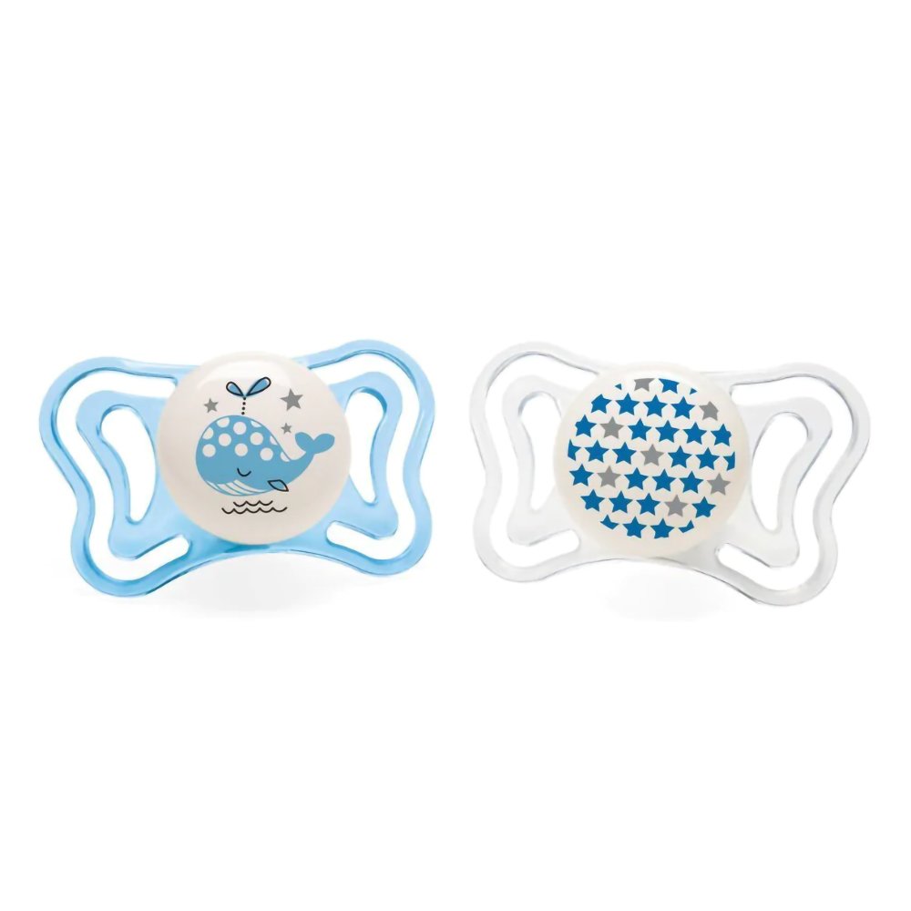 Chicco Silicone Soother Physio Forma Light 2-6m Πιπίλα Σιλικόνης που Λάμπει στο Σκοτάδι από 2 Έως 6 Μηνών 2 Τεμάχια - Γαλάζιο/ Διάφανο
