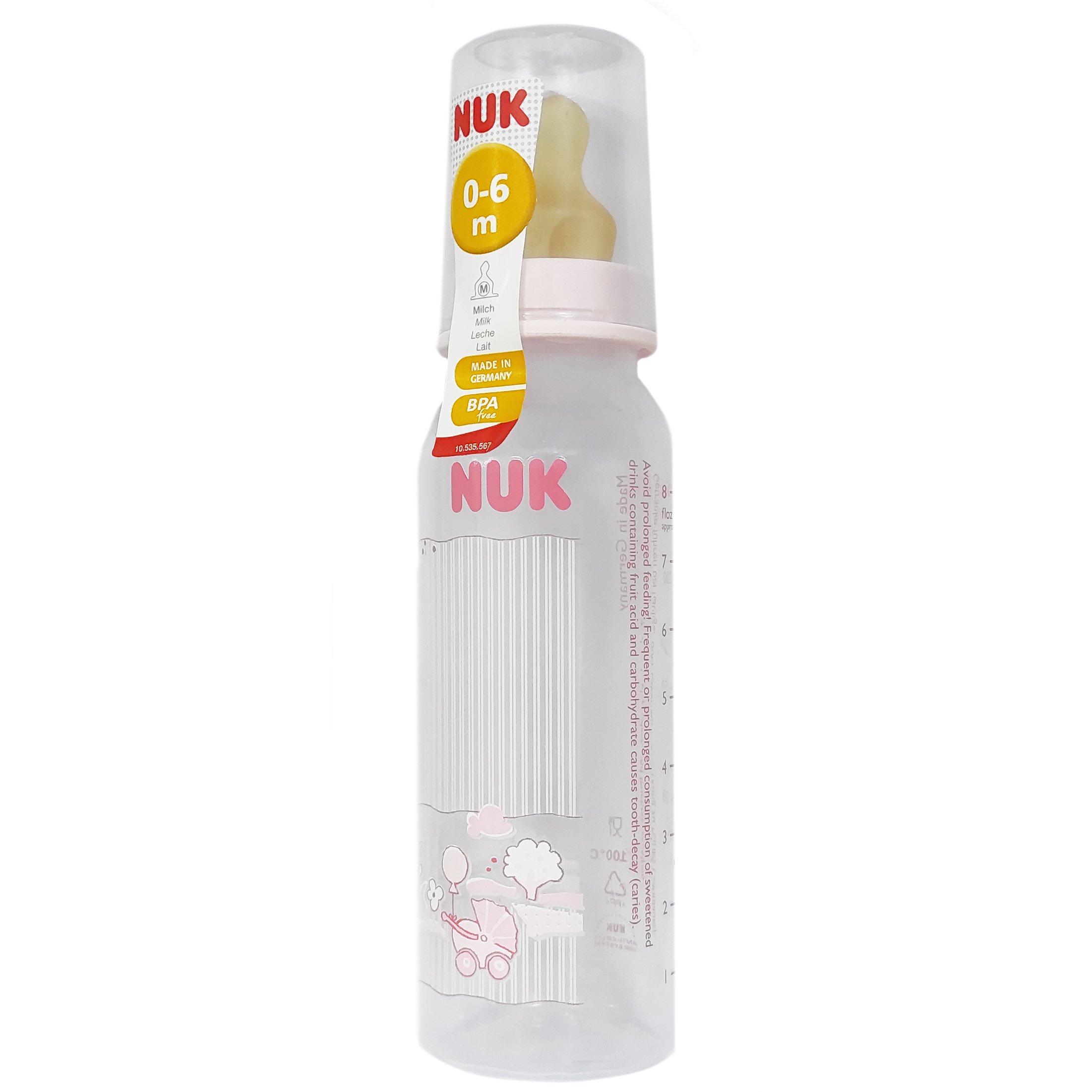 Nuk Classic Feeding Bottle Latex Teat Πλαστικό Μπιμπερό με Θηλή από Φυσικό Καουτσούκ 240ml