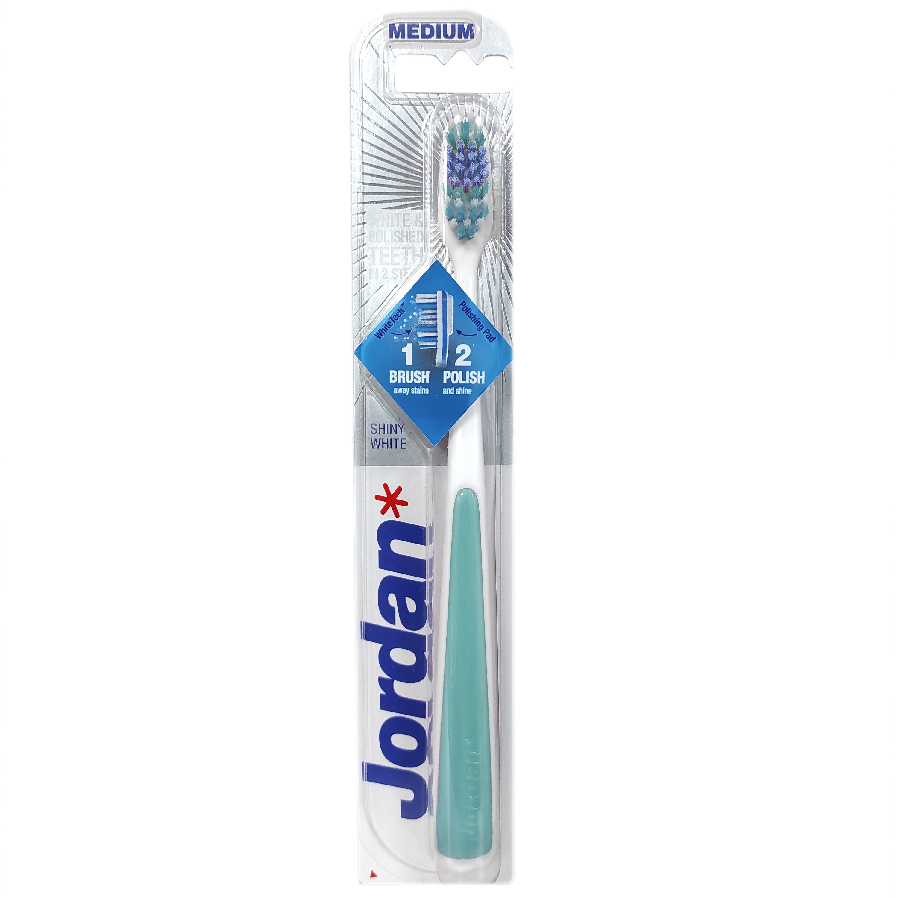 Jordan Shiny White Toothbrush Medium Μέτρια Οδοντόβουρτσα για Βαθύ Καθαρισμό & Λεύκανση 1 Τεμάχιο – Πετρόλ